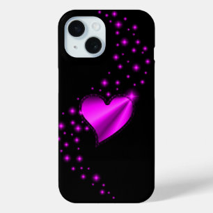 Rainbow Heart with Stars on black iPhone 15 Case