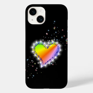 Rainbow Heart with Stars on black Case-Mate iPhone 14 Case