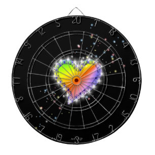 Rainbow Heart with Stars on black Dartboard
