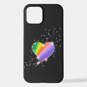 Rainbow Heart with Stars on black iPhone 12 Case