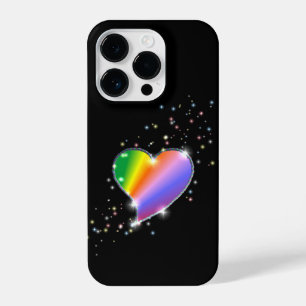 Rainbow Heart with Stars on black iPhone 14 Pro Case
