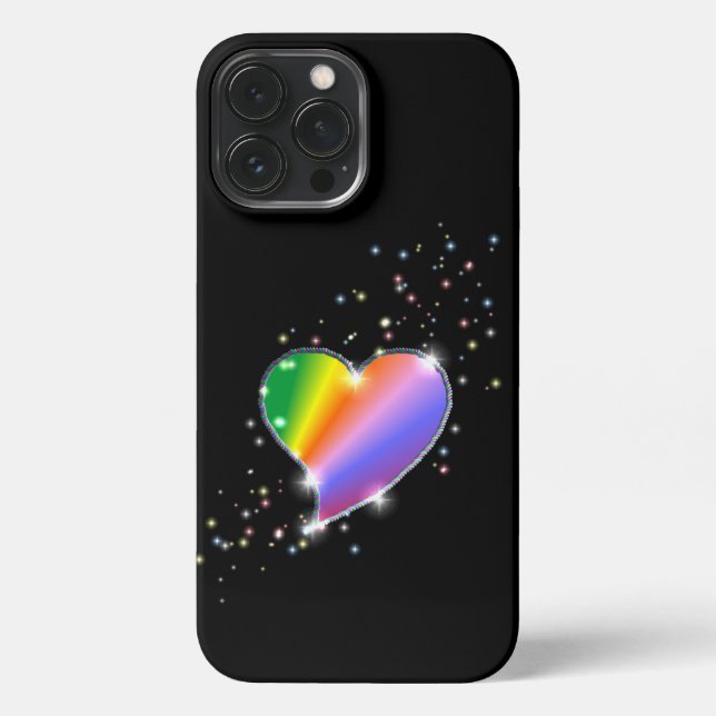 Rainbow Heart with Stars on black iPhone Case (Back)