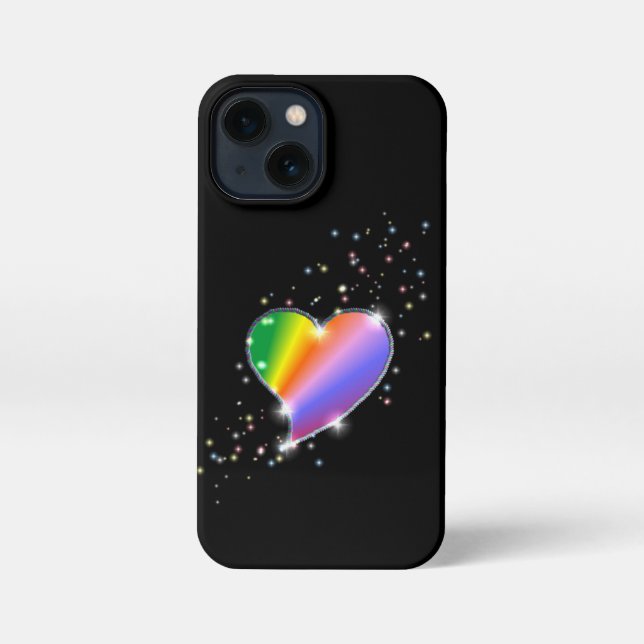 Rainbow Heart with Stars on black iPhone Case (Back)