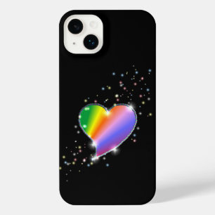 Rainbow Heart with Stars on black iPhone 14 Plus Case