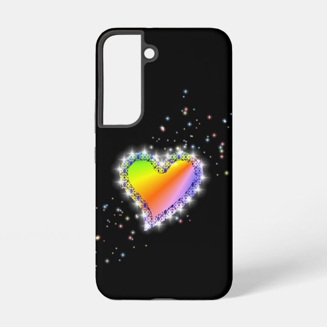 Rainbow Heart with Stars on black Samsung Galaxy S22 Case (Back)