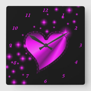 Rainbow Heart with Stars Square Wall Clock