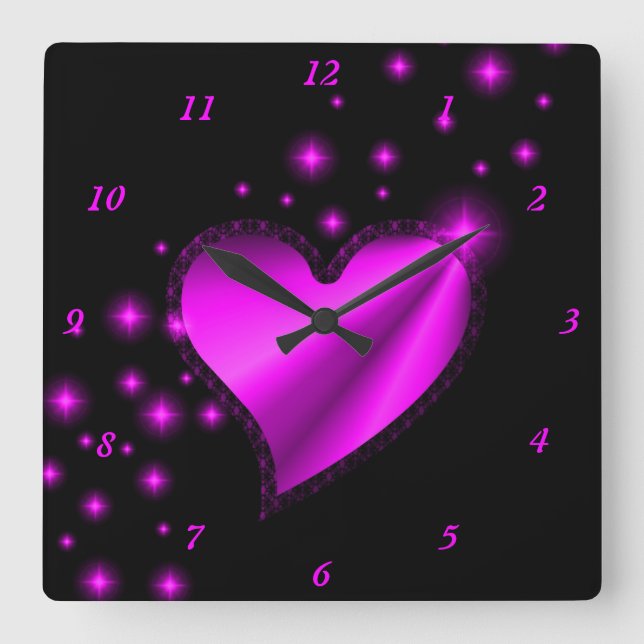 Rainbow Heart with Stars Square Wall Clock (Front)