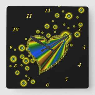 Rainbow Heart with Stars Square Wall Clock