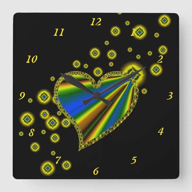 Rainbow Heart with Stars Square Wall Clock (Front)