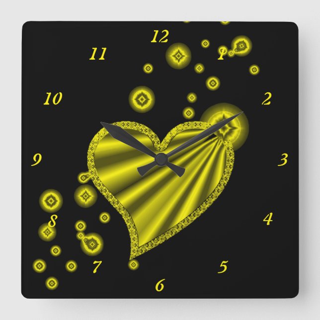 Rainbow Heart with Stars Square Wall Clock (Front)