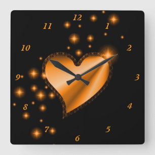 Rainbow Heart with Stars Square Wall Clock