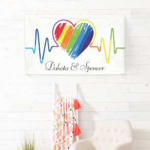 Rainbow Heartbeat   Abstract Scribble Heart Banner