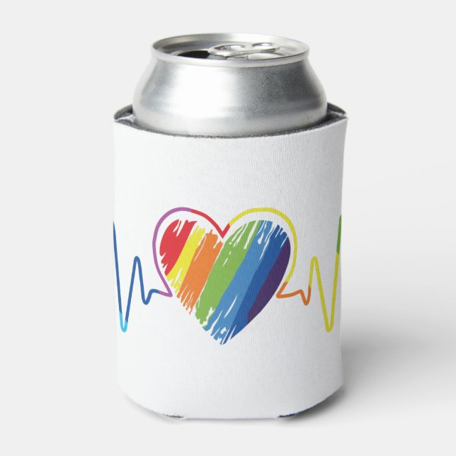 Rainbow Heartbeat | Abstract Scribble Heart Can Cooler (Can Front)