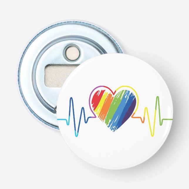 Rainbow Heartbeat | Abstract Scribble Heart LGBQ Bottle Opener (Front)