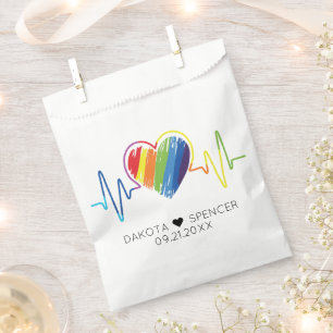 Rainbow Heartbeat   Abstract Scribble Heart LGBQ Favour Bag