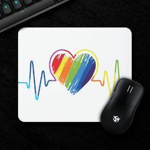 Rainbow Heartbeat   Abstract Scribble Heart Mouse Pad