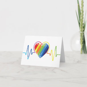 Rainbow Heartbeat   Gay Pride Scribble Heart Photo Card