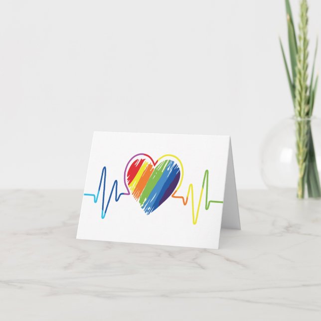 Rainbow Heartbeat | Gay Pride Scribble Heart Photo Card (Front)