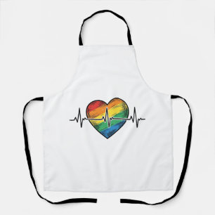 Rainbow Heartbeat Heart Vintage Engraving Design_1 Apron