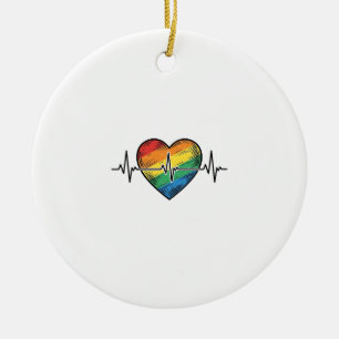 Rainbow Heartbeat Heart Vintage Engraving Design_1 Ceramic Ornament