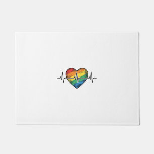 Rainbow Heartbeat Heart Vintage Engraving Design_1 Doormat