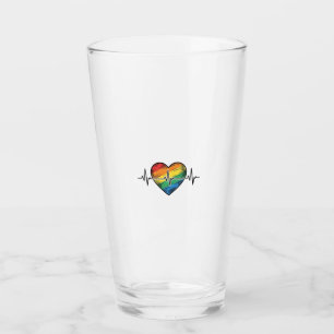 Rainbow Heartbeat Heart Vintage Engraving Design_1 Glass