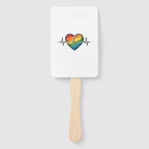 Rainbow Heartbeat Heart Vintage Engraving Design_1 Hand Fan