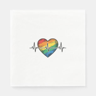 Rainbow Heartbeat Heart Vintage Engraving Design_1 Napkin