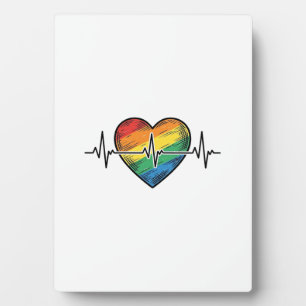 Rainbow Heartbeat Heart Vintage Engraving Design_1 Plaque