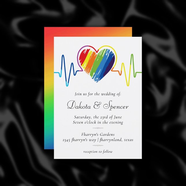 Rainbow Heartbeat | Scribble Heart Wedding Invitation (Creator Uploaded)
