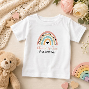 Rainbow & Hearts 1st Birthday Party Baby T-Shirt