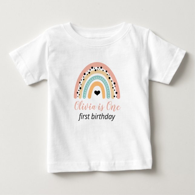 Rainbow & Hearts 1st Birthday Party Baby T-Shirt (Front)