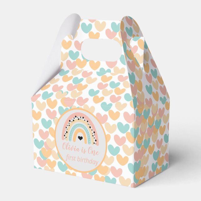 Rainbow & Hearts 1st Birthday Party Favour Box (Front Side)