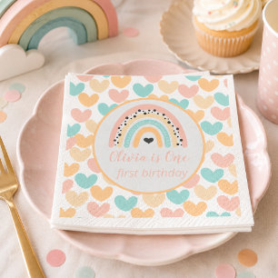Rainbow & Hearts 1st Birthday Party Napkin