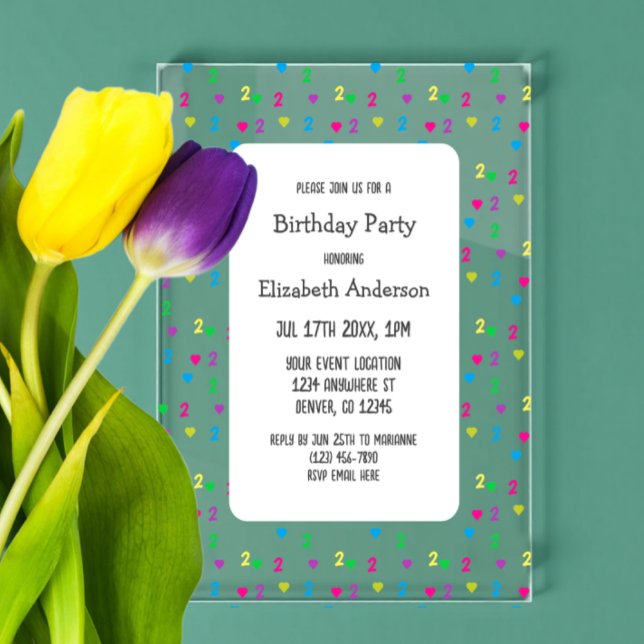 Rainbow Hearts 2nd Birthday Acrylic Invitations (Creator Uploaded)
