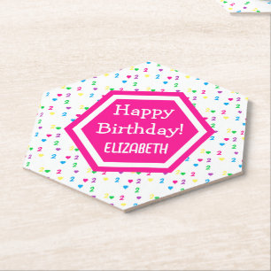 Rainbow Hearts 2nd Birthday Paper Coaster