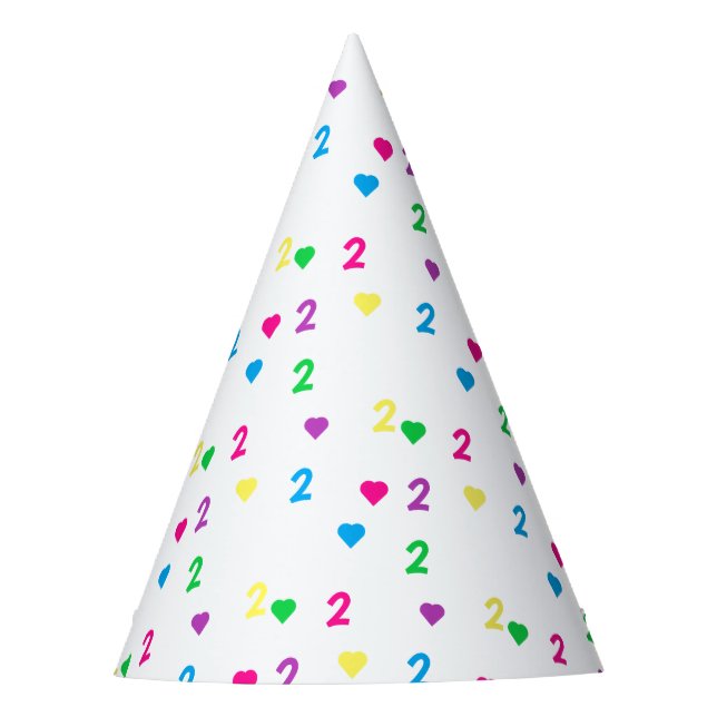 Rainbow Hearts 2nd Birthday Party Hat (Front)