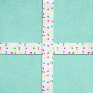 Rainbow Hearts 2nd Birthday Satin Ribbon
