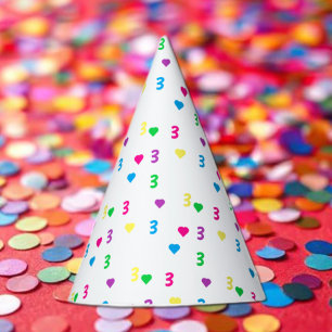 Rainbow Hearts 3rd Birthday Party Hat