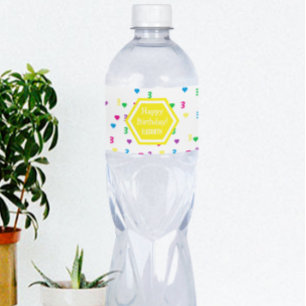 Rainbow Hearts 3rd Birthday Water Bottle Label