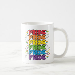Rainbow, Hearts and Clouds - Repeated Pride Coffee Mug