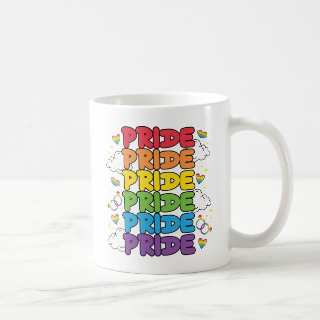 Rainbow, Hearts and Clouds - Repeated Pride Coffee Mug (Right)