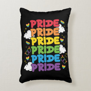 Rainbow, Hearts and Clouds - Repeated Pride Decorative Cushion
