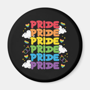 Rainbow, Hearts and Clouds - Repeated Pride Magnet