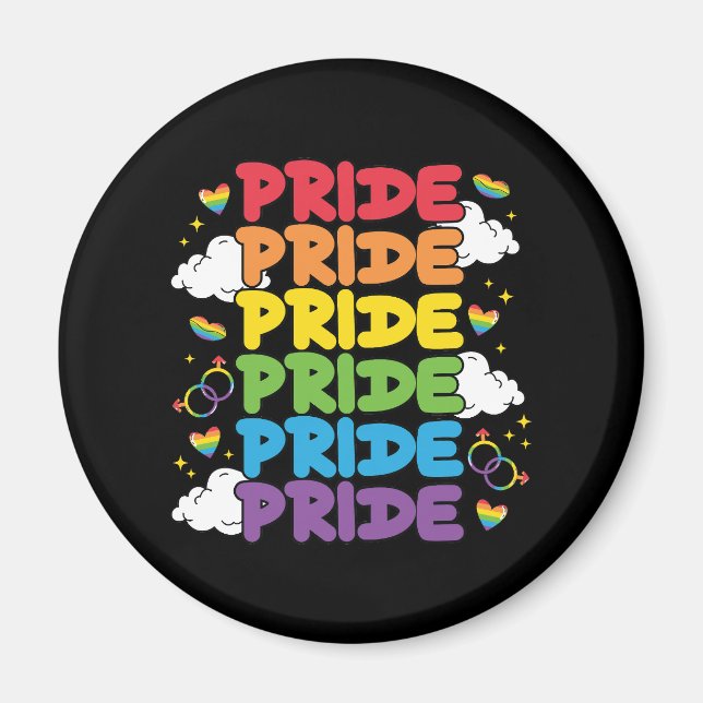 Rainbow, Hearts and Clouds - Repeated Pride Magnet (Front)