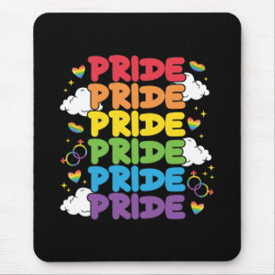 Rainbow, Hearts and Clouds - Repeated Pride Mouse Pad