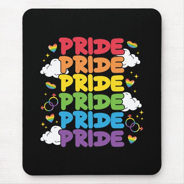 Rainbow, Hearts and Clouds - Repeated Pride Mouse Pad (Front)