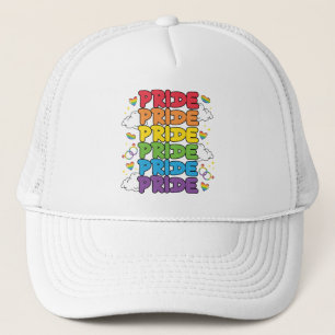 Rainbow, Hearts and Clouds - Repeated Pride Trucker Hat