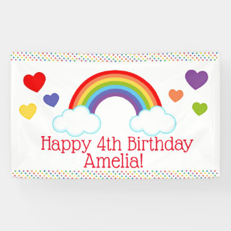 Rainbow Hearts and Dots Girls Birthday Banner