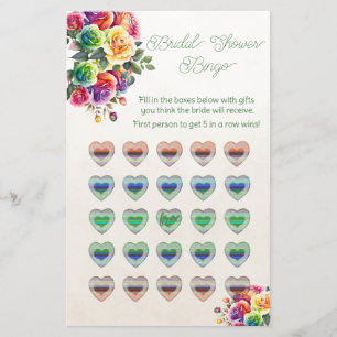 Rainbow Hearts and Roses Bridal Shower Bingo Flyer